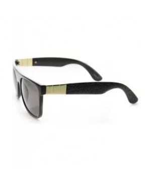 Retro Metal Accent Faux Leather Temple Flat Top Sunglasses - Shiny-black-gold Smoke - C211YEJ71HZ $6.19 Wayfarer