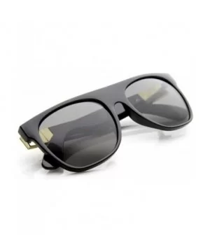 Retro Metal Accent Faux Leather Temple Flat Top Sunglasses - Shiny-black-gold Smoke - C211YEJ71HZ $6.19 Wayfarer