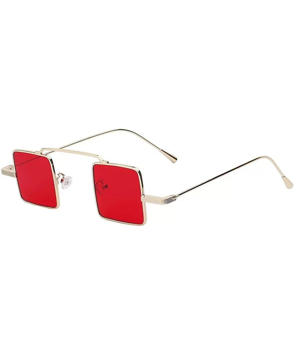 Vintage Square Small Metal Frame Sunglasses Tinted Lens Shades - .Gold-red - C118I3GT5ZW $8.54 Square