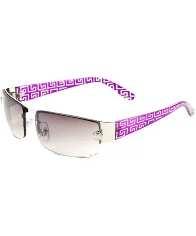 Greek Key Slim Rimless Rectangular Aviator Sunglasses - Purple & Silver Frame - CA18TA49ZY6 $8.94 Aviator