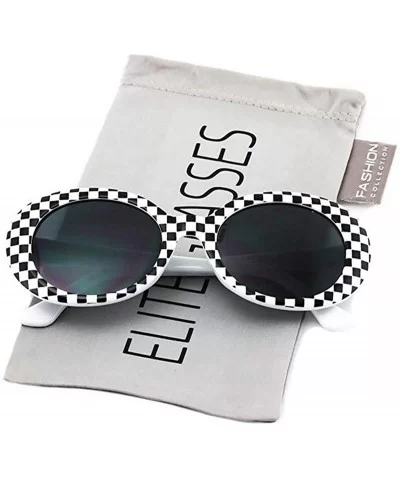 NIRVANA Kurt Cobain Oval Bold Vintage Sunglasses For Women Men Eyewear - Checkered Frame Black Lens - CP18HR3AHLW $7.40 Overs...