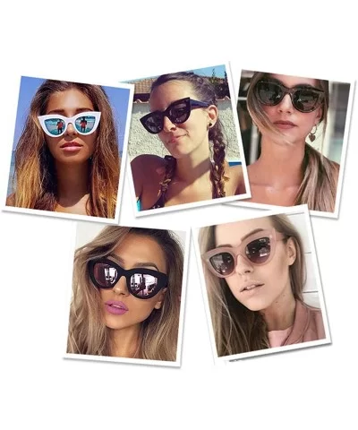 Retro Cateye Sunglasses for Women Mirrored Lens UV400 Shades - Transparent Grey/Little Grey - CY18IE7N62K $8.61 Oversized