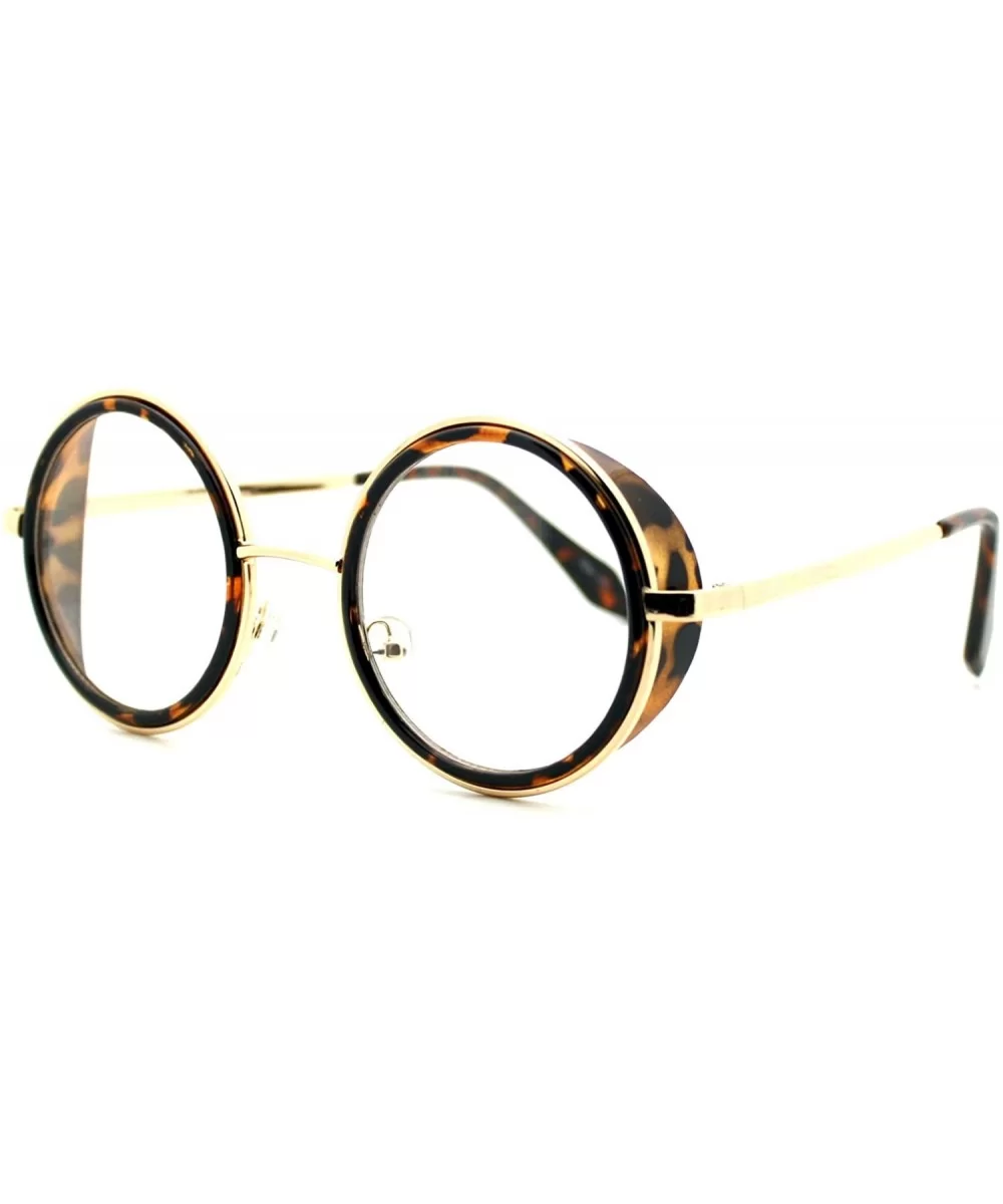 Double Rim Clear Lens Glasses Side Cover Round Circle Frame UV 400 - Tortoise Gold - CA188A2TR63 $7.62 Round