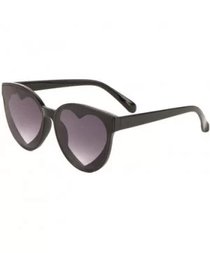 Round Cat Eye Heart Shape Frame Crystal Color Sunglasses - Black - CJ197WH0H9N $8.45 Round