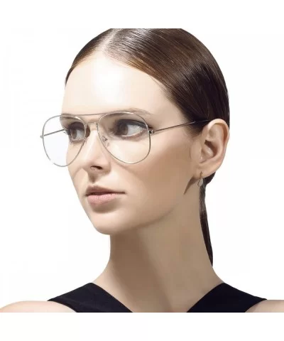 Clear Aviator Glasses Lens Premium Classic Metal Frame Eyeglasses - Silver - C018K0Z0CSK $6.36 Aviator