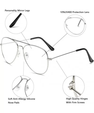 Clear Aviator Glasses Lens Premium Classic Metal Frame Eyeglasses - Silver - C018K0Z0CSK $6.36 Aviator