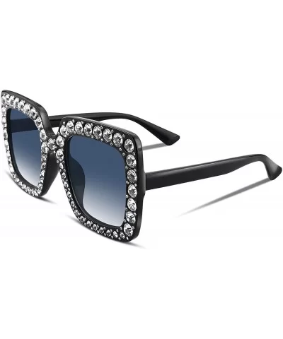 Women Sparkling Crystal Sunglasses Oversized Square Thick Frame B2283 - 8 Black & Grey - C4188HO8H09 $8.66 Cat Eye