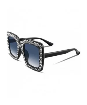 Women Sparkling Crystal Sunglasses Oversized Square Thick Frame B2283 - 8 Black & Grey - C4188HO8H09 $8.66 Cat Eye