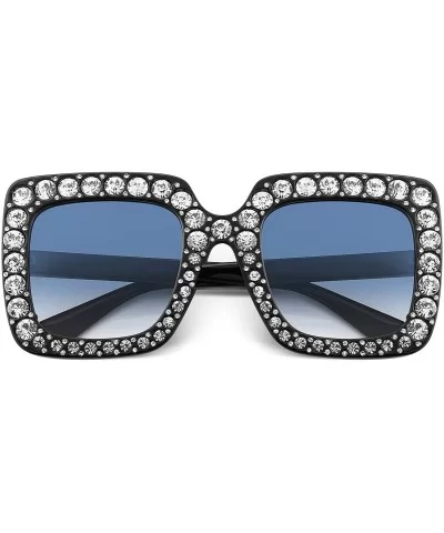 Women Sparkling Crystal Sunglasses Oversized Square Thick Frame B2283 - 8 Black & Grey - C4188HO8H09 $8.66 Cat Eye