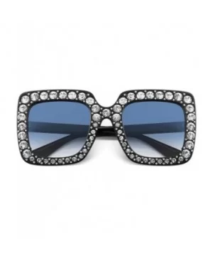 Women Sparkling Crystal Sunglasses Oversized Square Thick Frame B2283 - 8 Black & Grey - C4188HO8H09 $8.66 Cat Eye