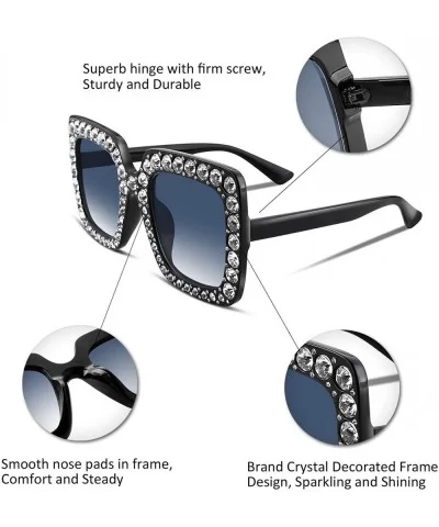 Women Sparkling Crystal Sunglasses Oversized Square Thick Frame B2283 - 8 Black & Grey - C4188HO8H09 $8.66 Cat Eye