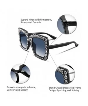 Women Sparkling Crystal Sunglasses Oversized Square Thick Frame B2283 - 8 Black & Grey - C4188HO8H09 $8.66 Cat Eye