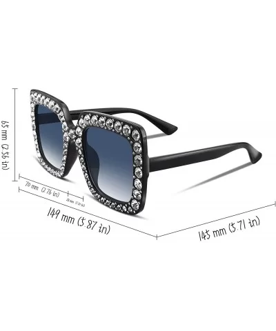 Women Sparkling Crystal Sunglasses Oversized Square Thick Frame B2283 - 8 Black & Grey - C4188HO8H09 $8.66 Cat Eye