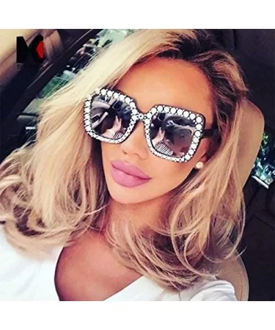 Women Sparkling Crystal Sunglasses Oversized Square Thick Frame B2283 - 8 Black & Grey - C4188HO8H09 $8.66 Cat Eye