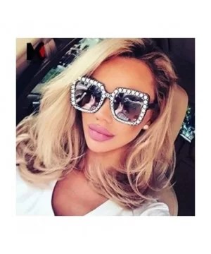 Women Sparkling Crystal Sunglasses Oversized Square Thick Frame B2283 - 8 Black & Grey - C4188HO8H09 $8.66 Cat Eye