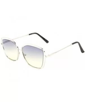 External Rim Oceanic Color Geometric Cat Eye Sunglasses - Blue Yellow - CX19889ZHMD $9.87 Cat Eye