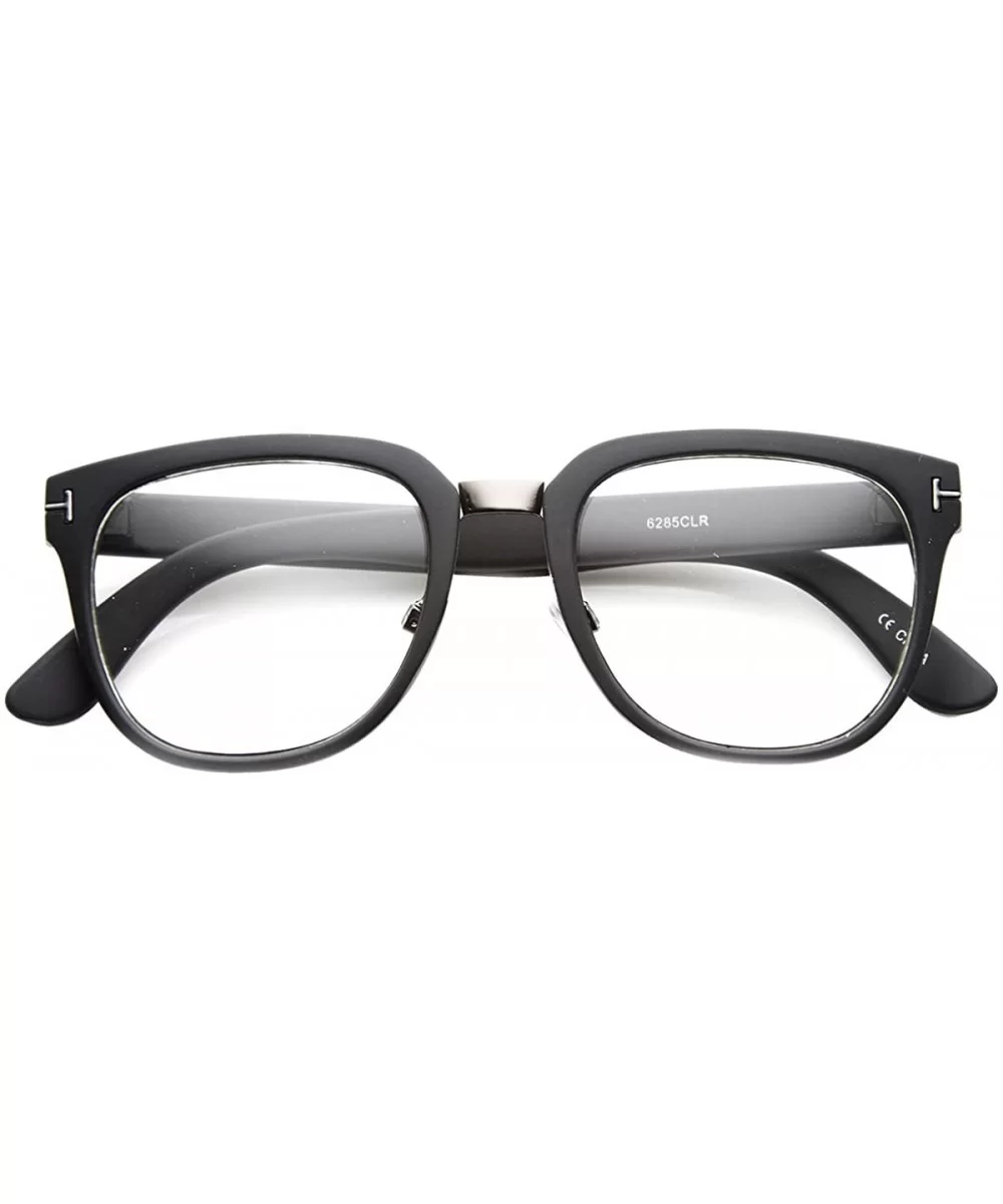 Metal Bridged T-Riveted Horned Rimmed Classic Style Eyeglasses - Matte-black Clear - CG11YE0BJ31 $6.01 Wayfarer