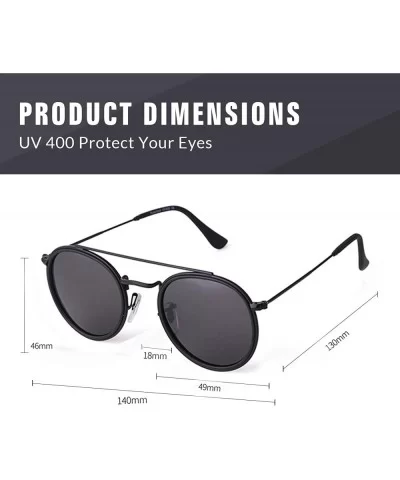 Round Polarized Sunglasses Women Men Classic Small Sunglasses Mirrored Lens - Black Frame/Grey Lens - CC196MAHZN4 $11.52 Round