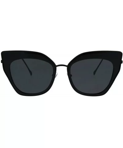 Womens Double Rim Squared Oversize Cat Eye Retro Sunglasses - All Black - CV17Z38HGXR $8.75 Cat Eye