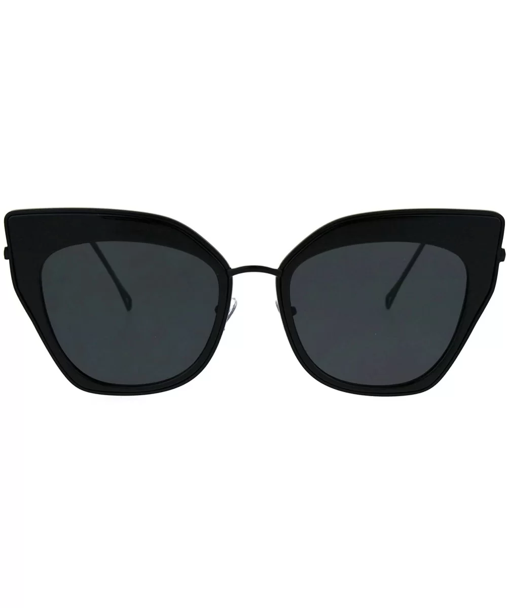 Womens Double Rim Squared Oversize Cat Eye Retro Sunglasses - All Black - CV17Z38HGXR $8.75 Cat Eye