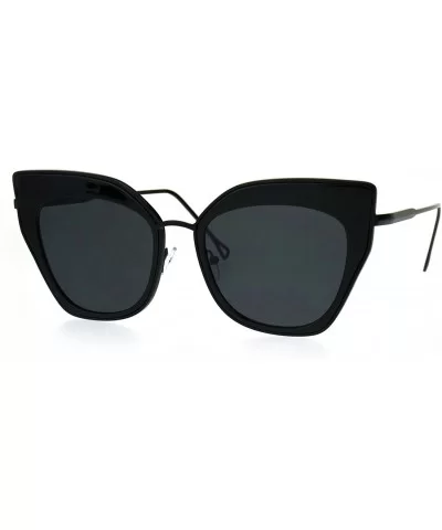 Womens Double Rim Squared Oversize Cat Eye Retro Sunglasses - All Black - CV17Z38HGXR $8.75 Cat Eye