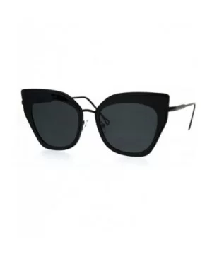 Womens Double Rim Squared Oversize Cat Eye Retro Sunglasses - All Black - CV17Z38HGXR $8.75 Cat Eye