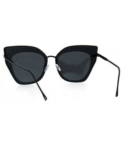 Womens Double Rim Squared Oversize Cat Eye Retro Sunglasses - All Black - CV17Z38HGXR $8.75 Cat Eye