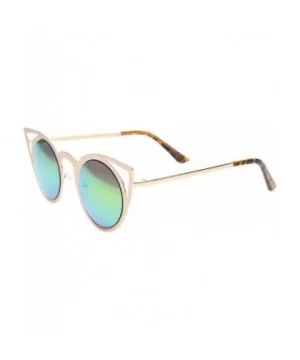 Womens Fashion Round Metal Cut-Out Flash Mirror Lens Cat Eye Sunglasses - Gold / Pink Green Mirror - CV128PMCYAJ $6.71 Cat Eye