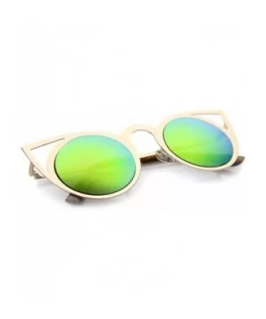 Womens Fashion Round Metal Cut-Out Flash Mirror Lens Cat Eye Sunglasses - Gold / Pink Green Mirror - CV128PMCYAJ $6.71 Cat Eye