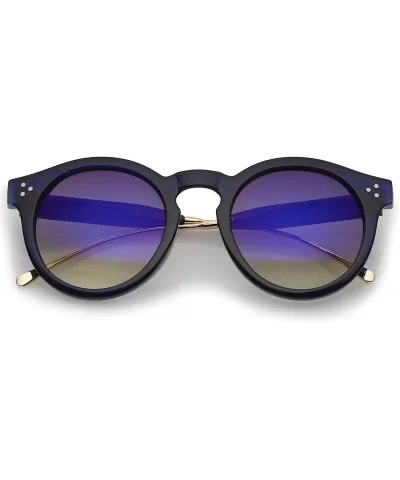 Transparent Metal Temple Keyhole Bridge Mirror Lens P3 Round Sunglasses 50mm - Blue-gold / Blue Mirror - CH12OCKWCR6 $5.51 Round