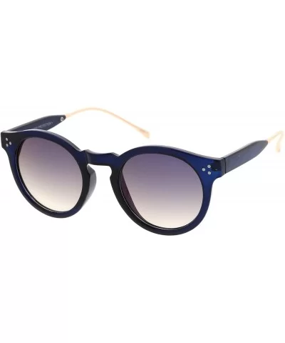 Transparent Metal Temple Keyhole Bridge Mirror Lens P3 Round Sunglasses 50mm - Blue-gold / Blue Mirror - CH12OCKWCR6 $5.51 Round