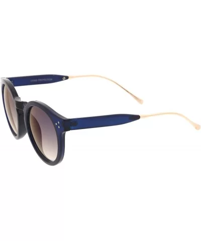 Transparent Metal Temple Keyhole Bridge Mirror Lens P3 Round Sunglasses 50mm - Blue-gold / Blue Mirror - CH12OCKWCR6 $5.51 Round