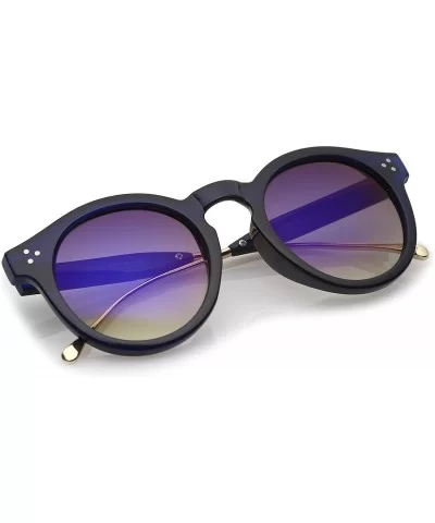 Transparent Metal Temple Keyhole Bridge Mirror Lens P3 Round Sunglasses 50mm - Blue-gold / Blue Mirror - CH12OCKWCR6 $5.51 Round