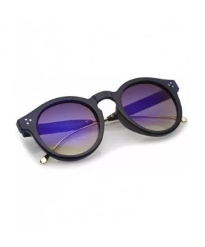 Transparent Metal Temple Keyhole Bridge Mirror Lens P3 Round Sunglasses 50mm - Blue-gold / Blue Mirror - CH12OCKWCR6 $5.51 Round