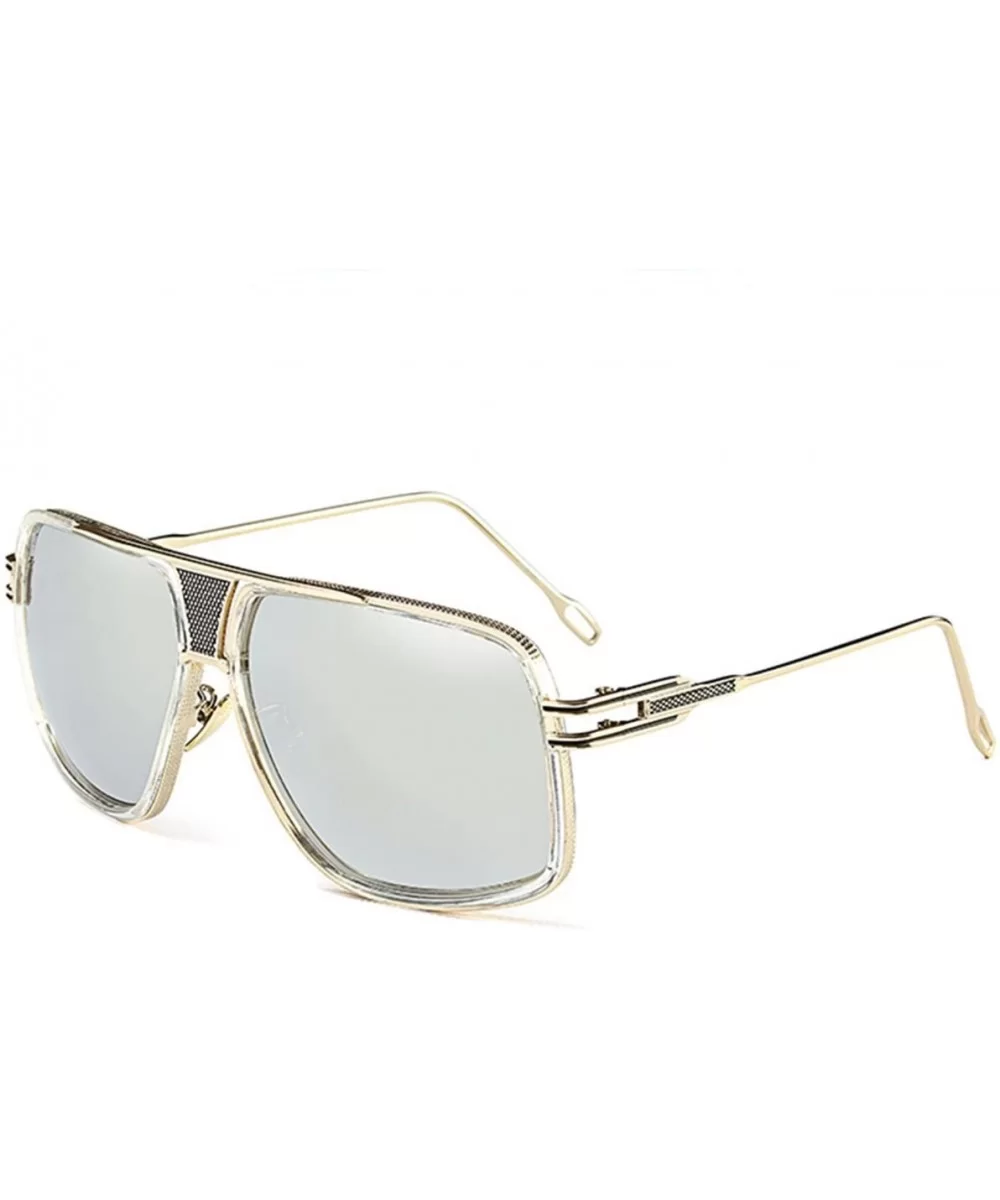 Double-Bridge Sunglasses Driving Men Oversized Retro Sun Protection Square Metal Eyewear - Gold White+silver Lens - CU18D74CL...