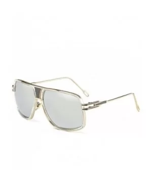 Double-Bridge Sunglasses Driving Men Oversized Retro Sun Protection Square Metal Eyewear - Gold White+silver Lens - CU18D74CL...