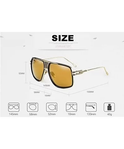 Double-Bridge Sunglasses Driving Men Oversized Retro Sun Protection Square Metal Eyewear - Gold White+silver Lens - CU18D74CL...