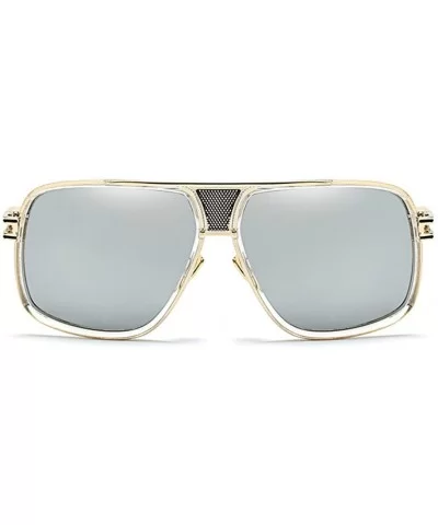 Double-Bridge Sunglasses Driving Men Oversized Retro Sun Protection Square Metal Eyewear - Gold White+silver Lens - CU18D74CL...