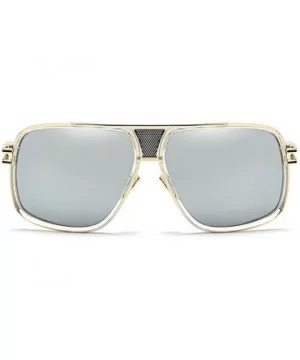 Double-Bridge Sunglasses Driving Men Oversized Retro Sun Protection Square Metal Eyewear - Gold White+silver Lens - CU18D74CL...