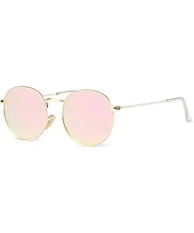 Polarized Sunglasses Small Round Metal Frame Mirrored Lens Glasses K0556 - Gold&pink - CX18CEN8ZG5 $7.91 Round