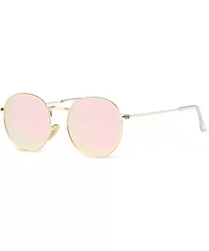 Polarized Sunglasses Small Round Metal Frame Mirrored Lens Glasses K0556 - Gold&pink - CX18CEN8ZG5 $7.91 Round