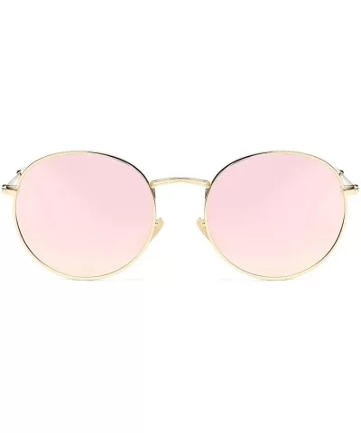 Polarized Sunglasses Small Round Metal Frame Mirrored Lens Glasses K0556 - Gold&pink - CX18CEN8ZG5 $7.91 Round