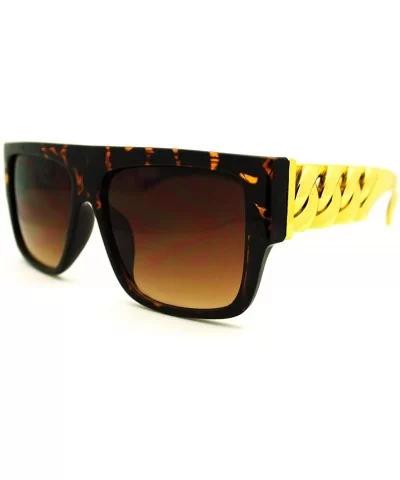 Thick Gold Chain Designer Celebrity Sunglasses Bold Square Plastic Frame - Tortoise - CL11GAXY7MT $9.16 Oversized