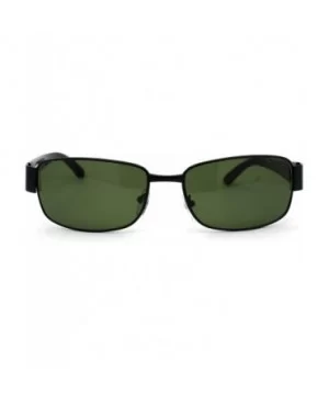 Tempered Glass Lens Rectangular Luxury Mens Designer Sunglasses - Black Green - CY195RC3M59 $6.42 Rectangular