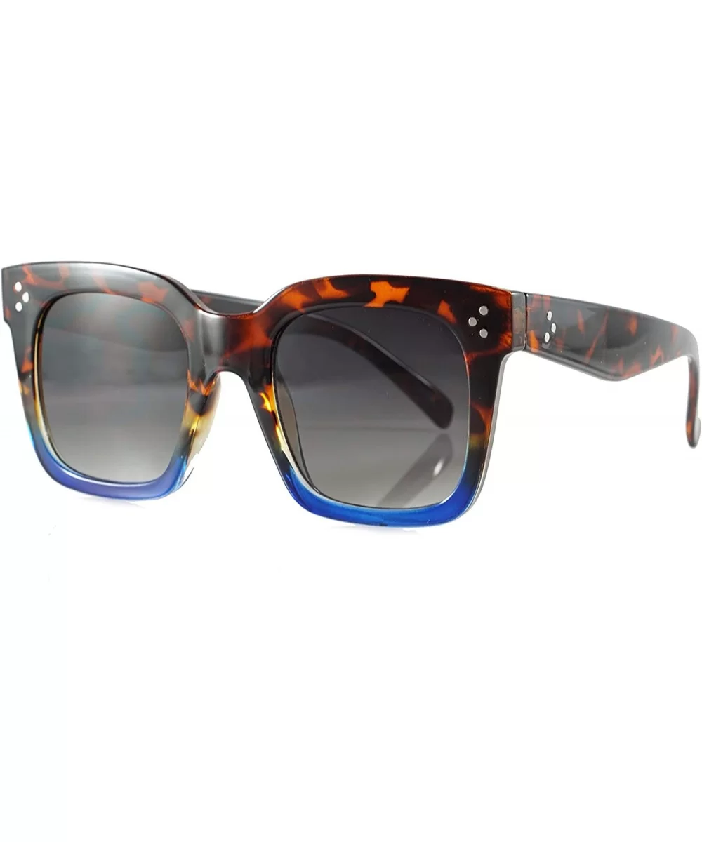 Oversize Celebrity Style Bold Square Two Tone Frame Sunglasses A266 - Brown Demi Blue - CJ18Q2EAZ82 $8.84 Square