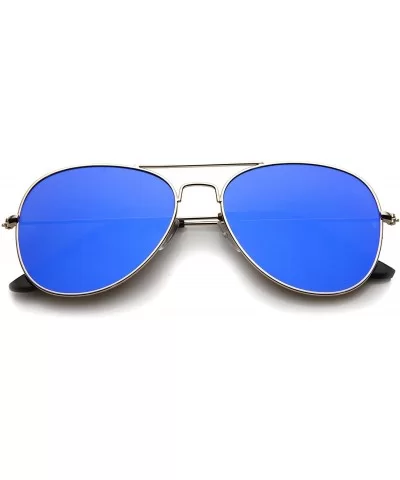 Classic Double Bridge Colored Mirror Flat Lens Aviator Sunglasses 55mm - Gold / Blue Mirror - CD12I21RSJV $8.32 Aviator