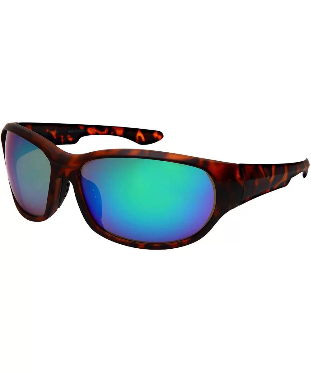 Wrap Shaped Sport Sunglasses 570109MT - Matte Tortoise Frame/Green Mirrored Lens - C518H3R5CUL $7.18 Wrap