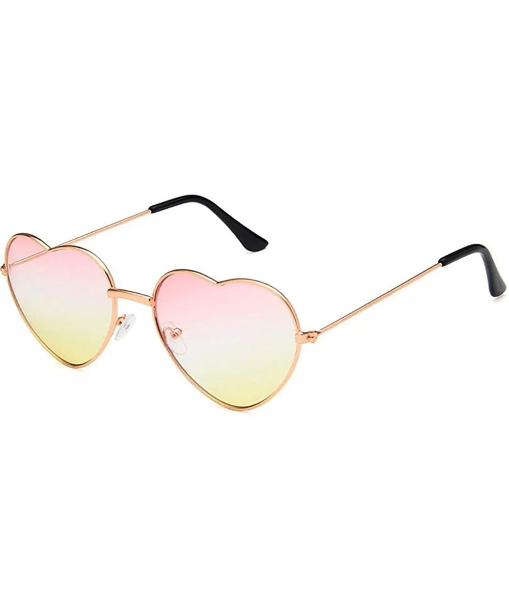 Women Cute Heart Shape Metal Frame Sunglasses with Case UV400 Protection - Gold Frame/Gradient Lens - CN18WQQLM3G $8.10 Rimless