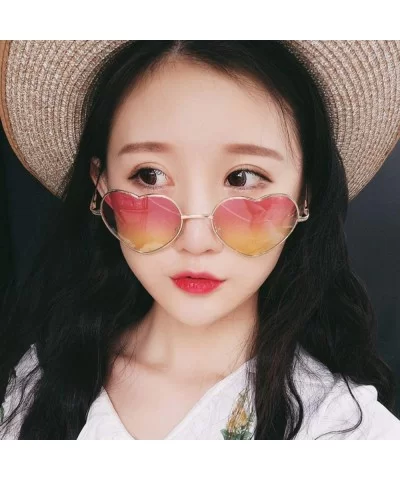 Women Cute Heart Shape Metal Frame Sunglasses with Case UV400 Protection - Gold Frame/Gradient Lens - CN18WQQLM3G $8.10 Rimless