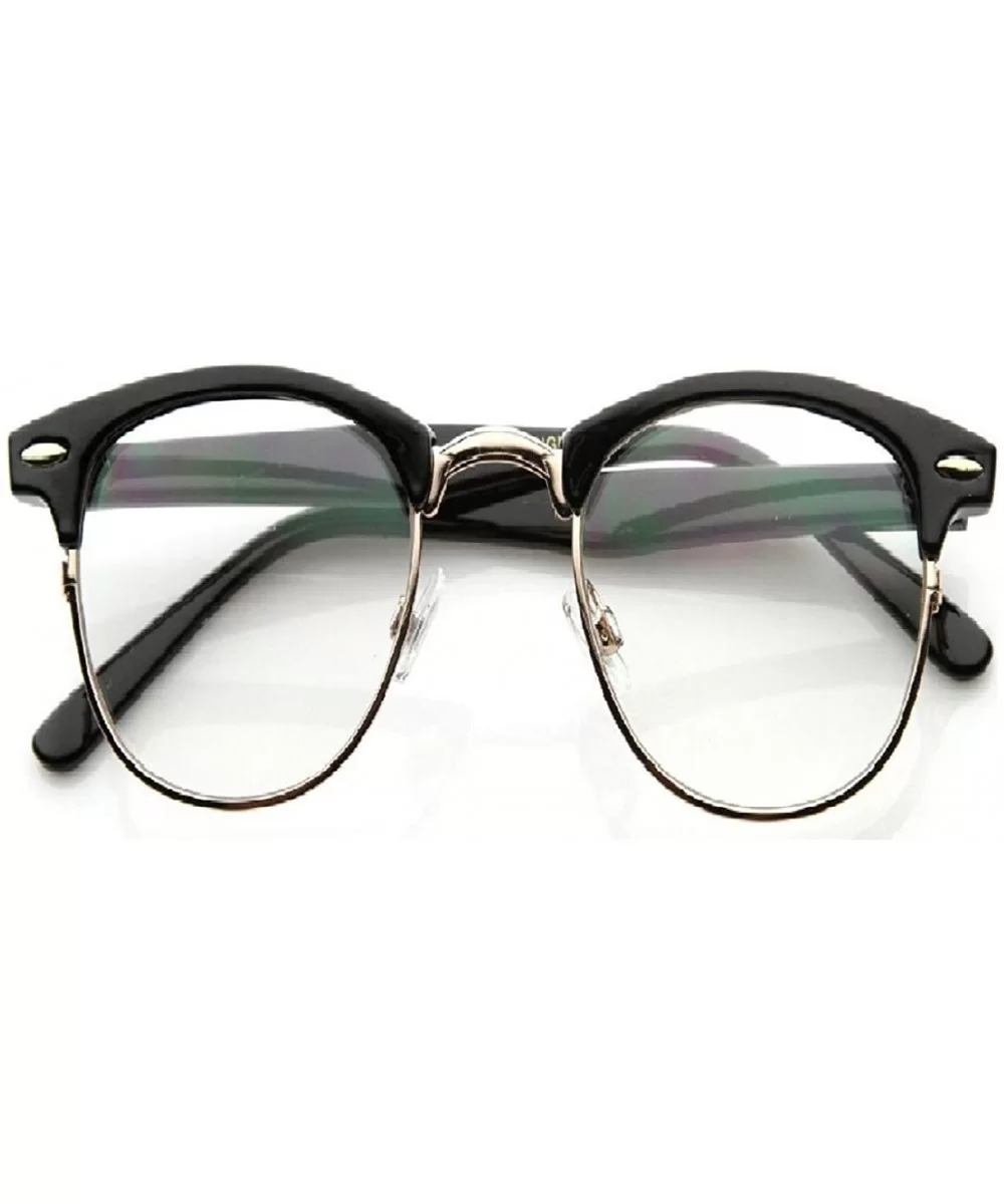 Optical Horned Rim Clear Lens Half Frame Club Master Glasses UV400 - Choose Color - Black - Gold - CY18GEELWA0 $14.16 Oval